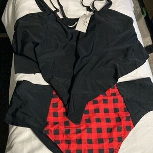 Black and red plaid swim top and bottom